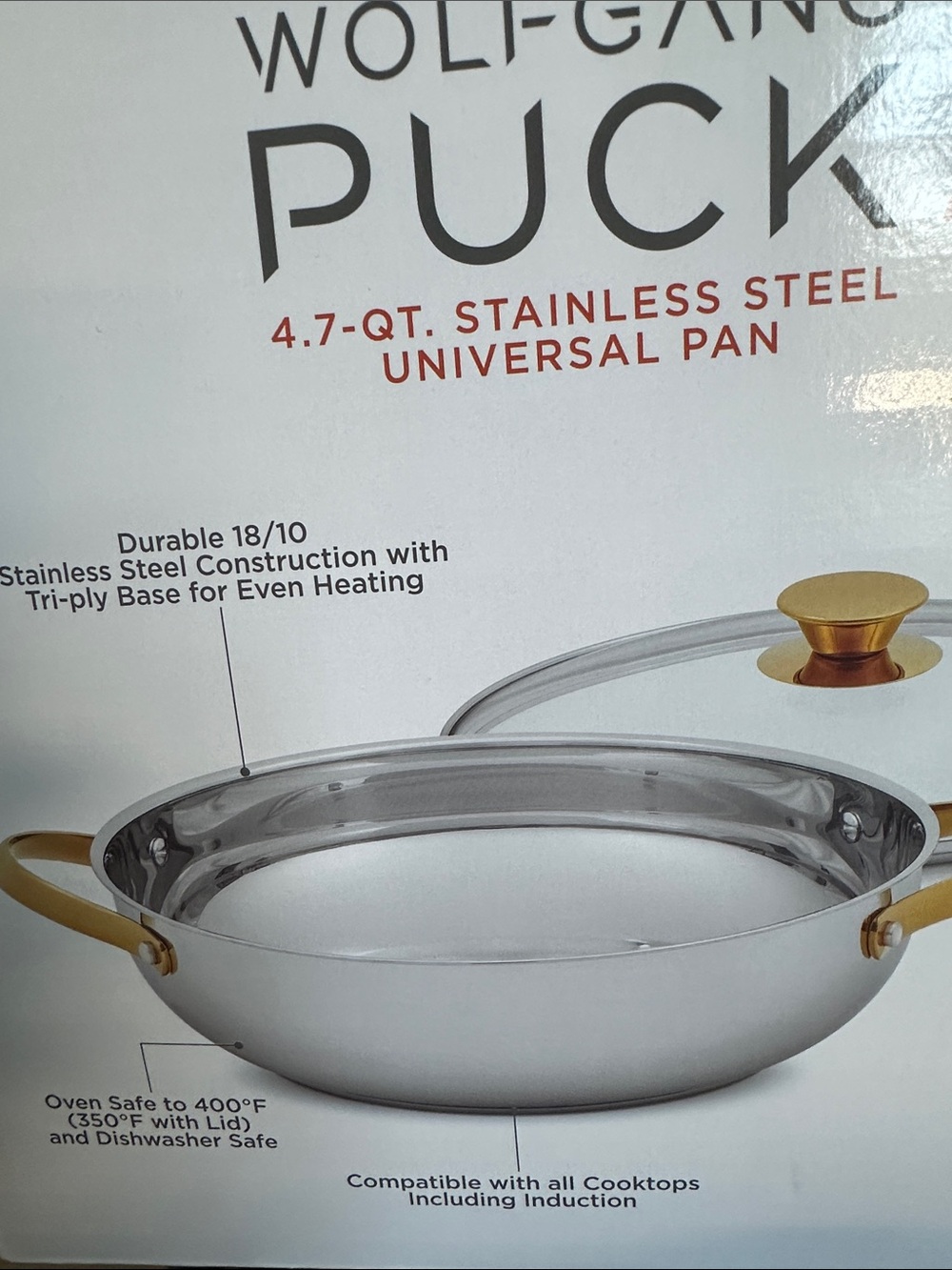 Wolfgang Puck 4.7-Qt Stainless Steel Universal Pan with Gold Handles - Picture 3 of 4